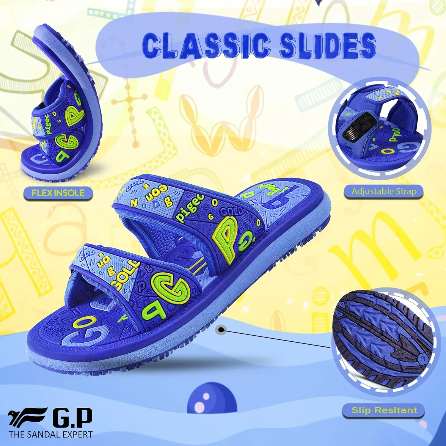 Gold Pigeon Shoes KIDS Easy Snap Lock Outdoor/Water Sandals & Slides. Adjustable Straps
