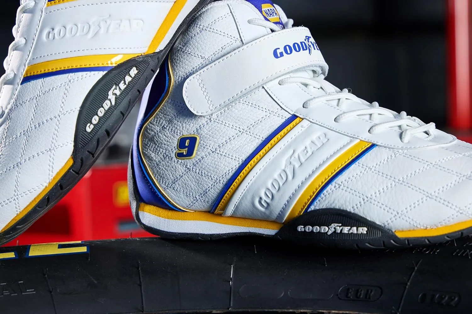 Goodyear Racing Mens Driving Sneakers Hendrick Motorsports Accelerate High Top Athletic Leather Racing Shoes for Adults Performance Footwear with Non-Slip EVA Rubber Soles