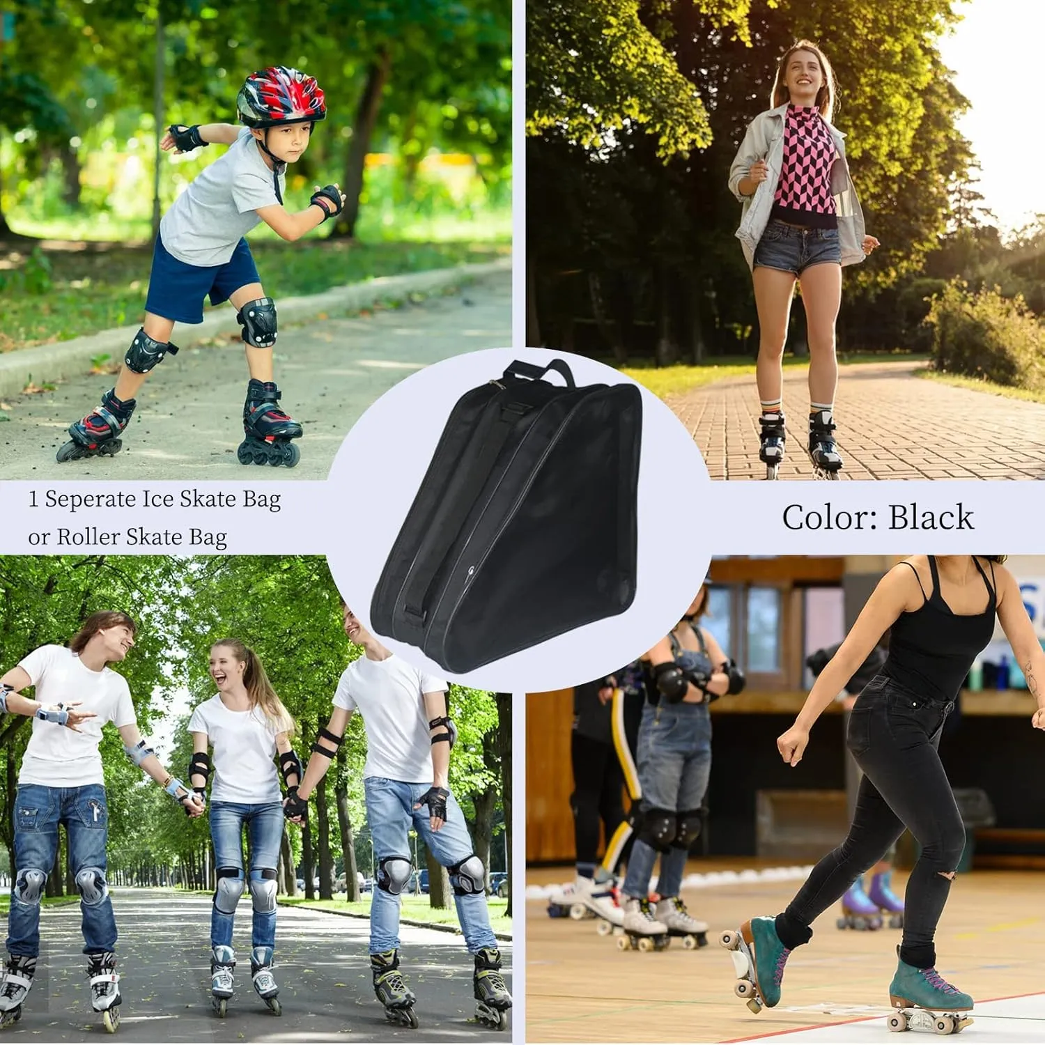 Gooyule Roller Skate Bag - Adjustable Shoulder Strap Ice Skate Bag for Girls, Boys & Adults - Large Capacity Fits Quad, Inline & Most Roller Skating Accessories
