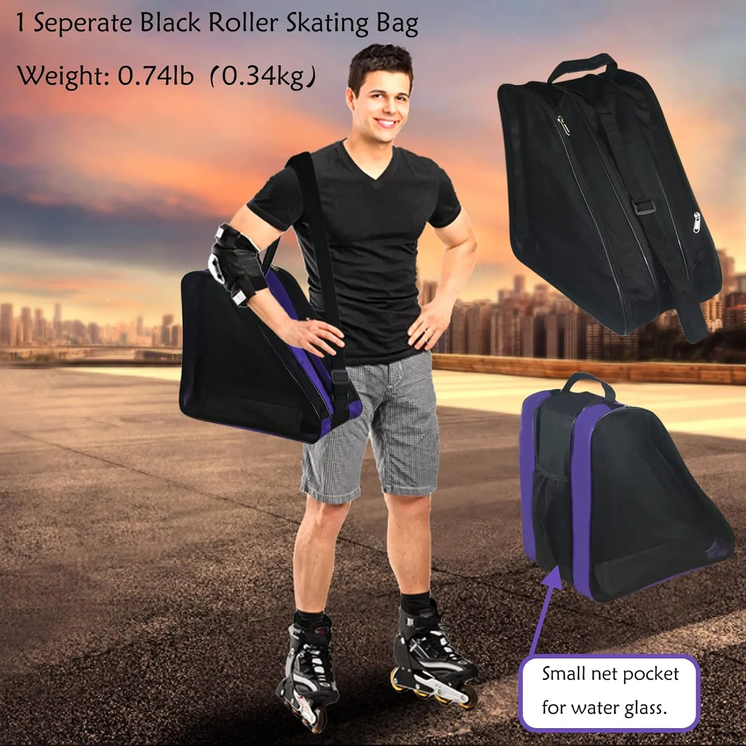 Gooyule Roller Skate Bag - Adjustable Shoulder Strap Ice Skate Bag for Girls, Boys & Adults - Large Capacity Fits Quad, Inline & Most Roller Skating Accessories
