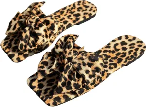 GORGLITTER Women's Bow Cute Trendy Sandals 2025 Graphic Print Dressy Open Square Toe Summer Slide Flat Sandals