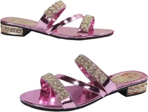GORGLITTER Women's Gold Sandals Strappy Flat Sandals Summer Sparkly Sandals