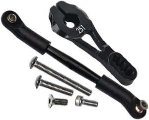 GPM 6PC Set Upgrades Aluminum Servo Horn 25T (4 Positioning Holes) W. Adjustable Steering Link for 1/10 TRX4 Defender Trail Crawler (82056-4) RC Cars (Black)