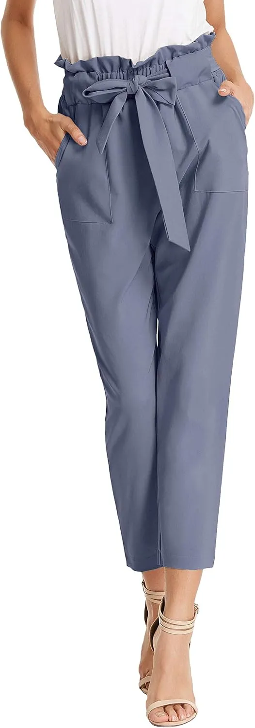 GRACE KARIN Women's Cropped Paper Bag Waist Pants with Pockets