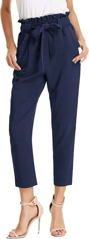 GRACE KARIN Women's Cropped Paper Bag Waist Pants with Pockets