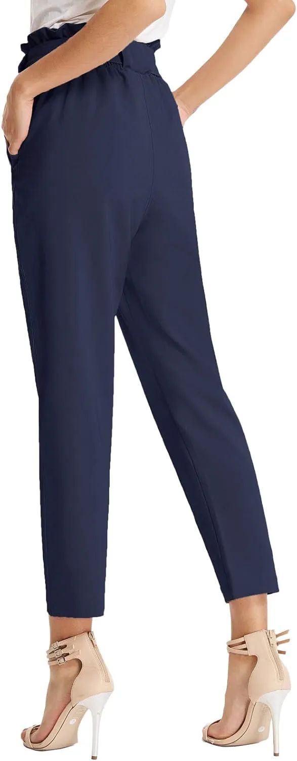 GRACE KARIN Women's Cropped Paper Bag Waist Pants with Pockets