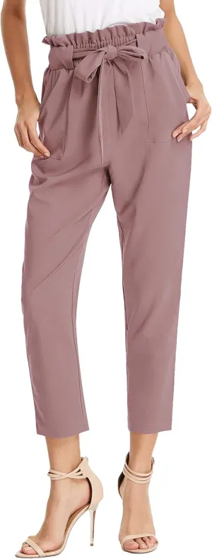 GRACE KARIN Women's Cropped Paper Bag Waist Pants with Pockets