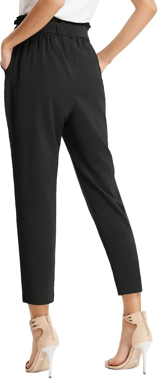 GRACE KARIN Women's Cropped Paper Bag Waist Pants with Pockets