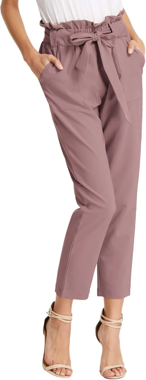 GRACE KARIN Women's Cropped Paper Bag Waist Pants with Pockets