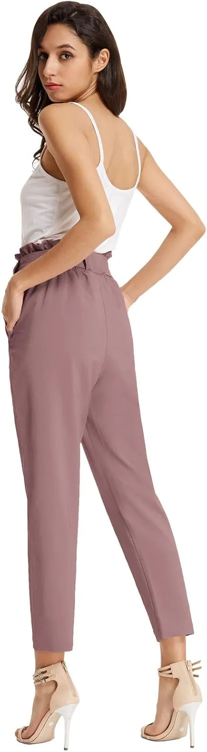 GRACE KARIN Women's Cropped Paper Bag Waist Pants with Pockets