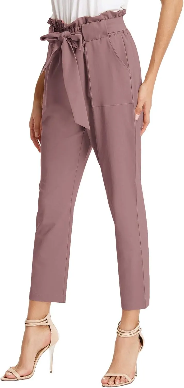 GRACE KARIN Women's Cropped Paper Bag Waist Pants with Pockets
