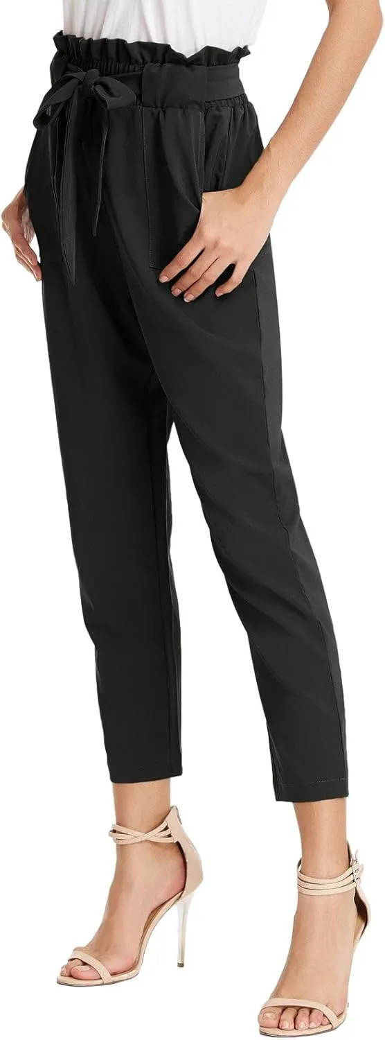GRACE KARIN Women's Cropped Paper Bag Waist Pants with Pockets