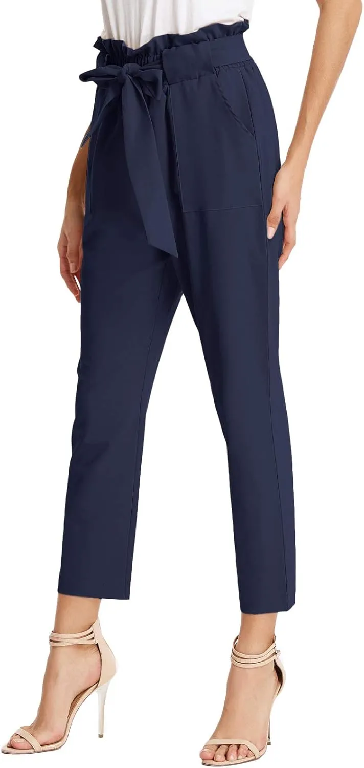 GRACE KARIN Women's Cropped Paper Bag Waist Pants with Pockets