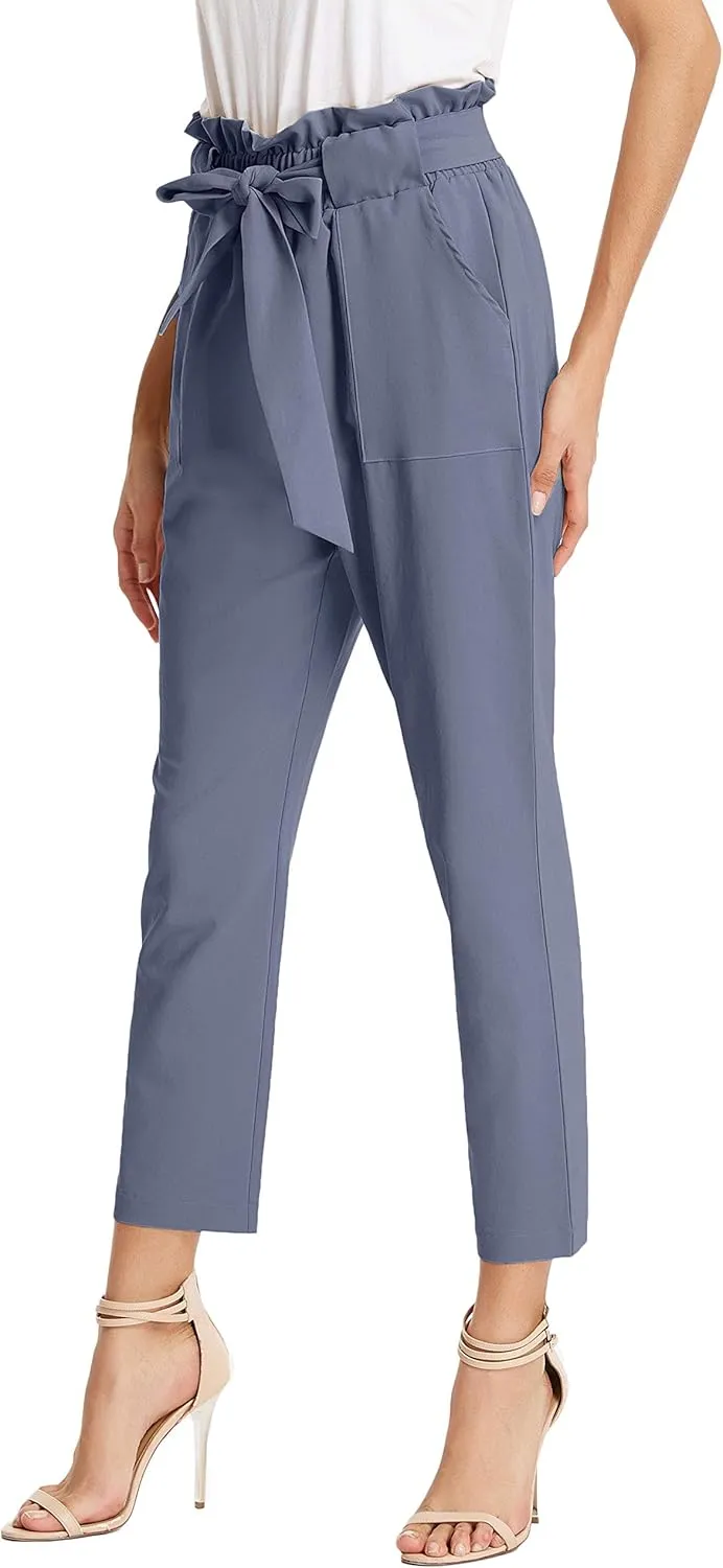 GRACE KARIN Women's Cropped Paper Bag Waist Pants with Pockets