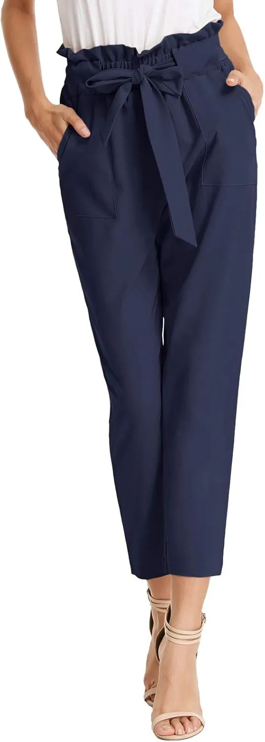 GRACE KARIN Women's Cropped Paper Bag Waist Pants with Pockets