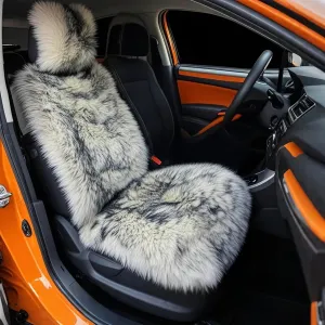 Gracefur 1 Pack Easy-Install Sheepskin Car Seat Covers, Airbag Compatible Comfort and Protection Front Seat Covers for Most Cars(Grey Tip)