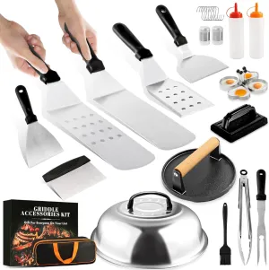 Griddle Accessories Kit, 29PCS for Blackstone Flat Top Grill Accessories Set for Camp Chef, Grilling Utensils Set with Spatulas, Burger Press, Basting Cover, Scraper, Carry Bag, Grilling Gifts for Men