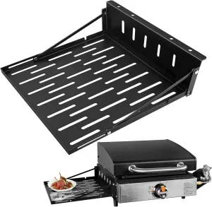 Griddle Caddy for Blackstone 17"/22"/28" Griddle, Foldable Design Storage BBQ Accessories, blackstone side table, Side Rack Storage Tray,Free Drilling Hole & Easy to Install, Black (black)
