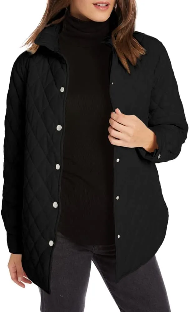 Grlasen Women's Lightweight Quilted Jacket Stand Collar Single-breasted Long Sleeve Warm Oversized Coat with Pockets