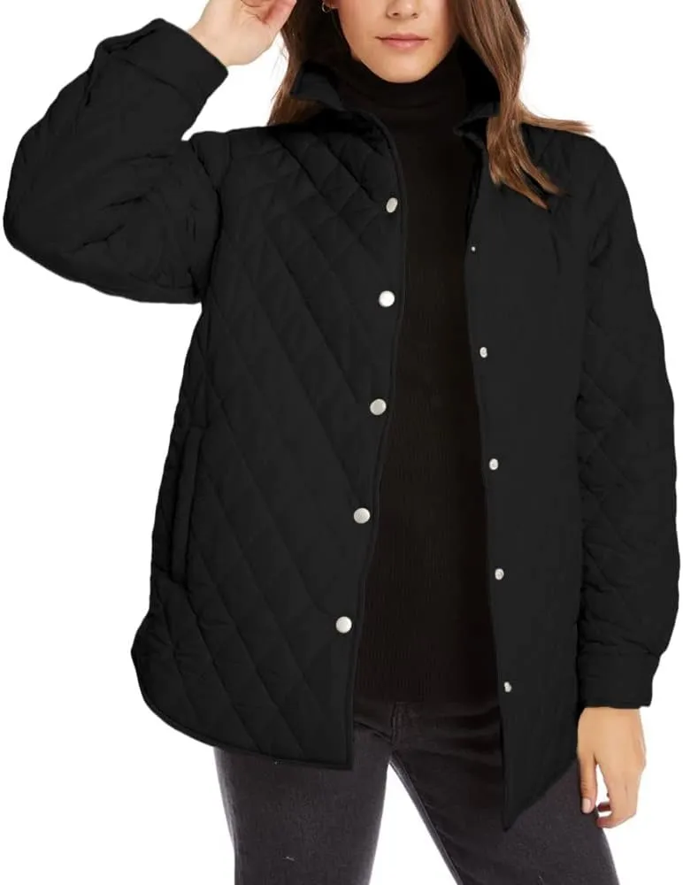 Grlasen Women's Lightweight Quilted Jacket Stand Collar Single-breasted Long Sleeve Warm Oversized Coat with Pockets