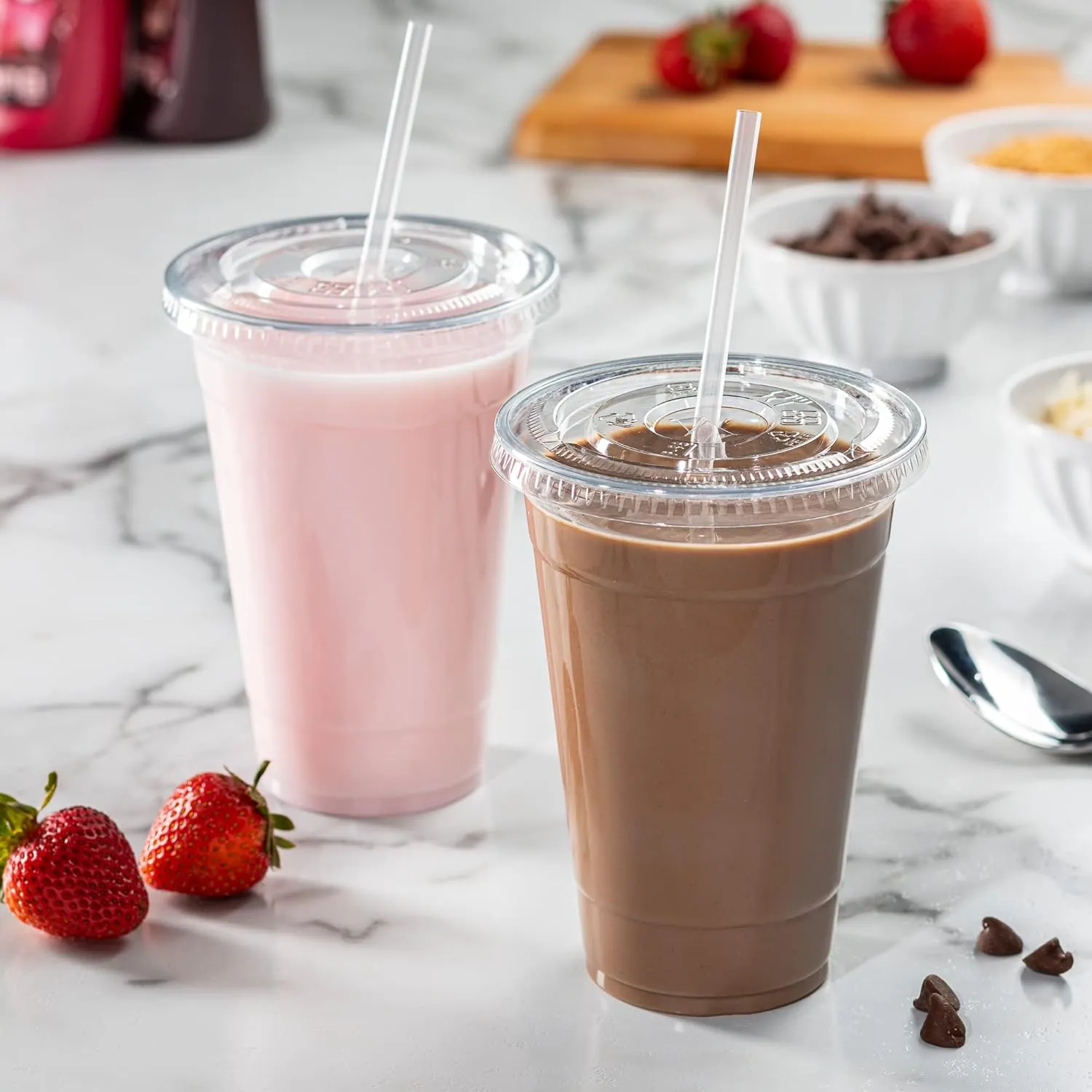 GUSTO [20 oz. - 100 Count Clear PET Cups with Lids, Disposable Coffee Cups with Flat Lids - Ideal for Cold Beverages, Smoothies, and to-Go Drinks - Formerly Comfy Package