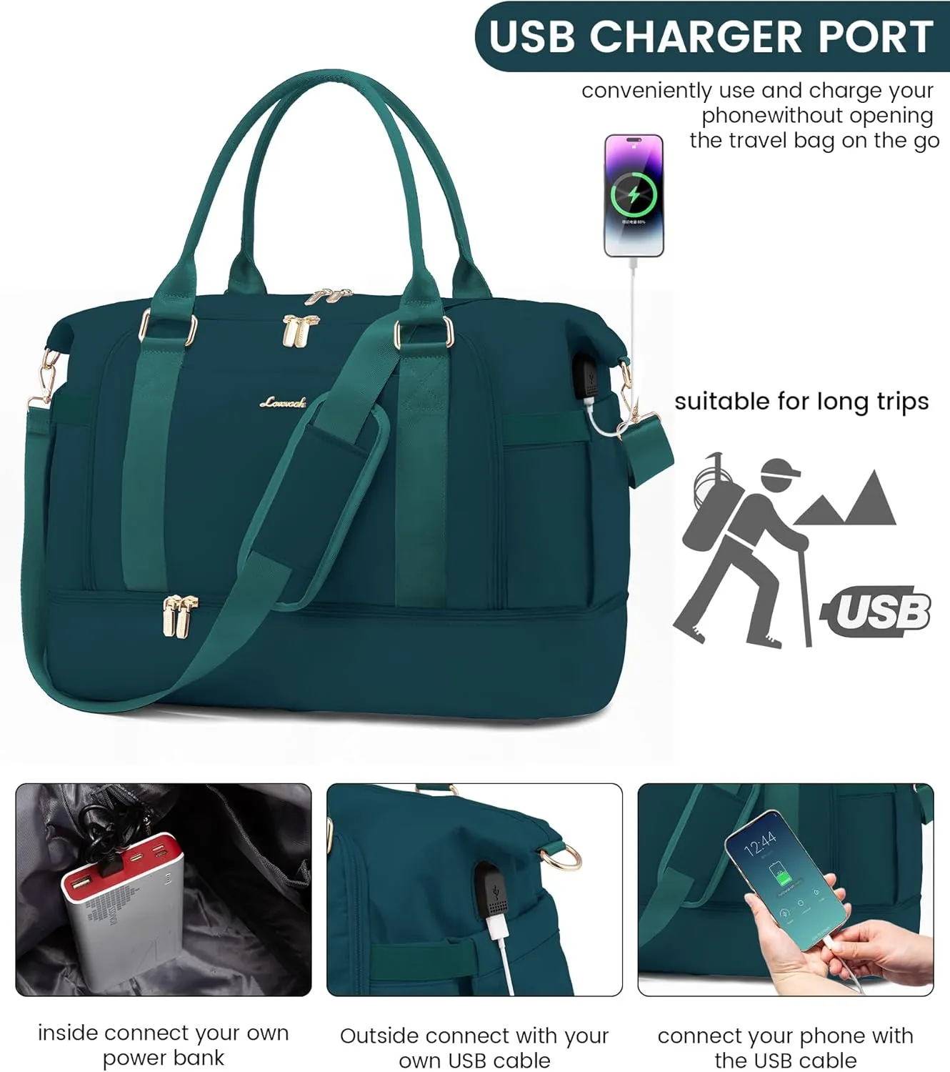 Gym Bag for Women LOVEVOOK Travel Duffel Bag with USB Charging Port,Weekender Bags for Women with Shoe Compartment,Carry on Overnight Bag with Toiletry Bag,Hospital Bags for Labor and Deliver