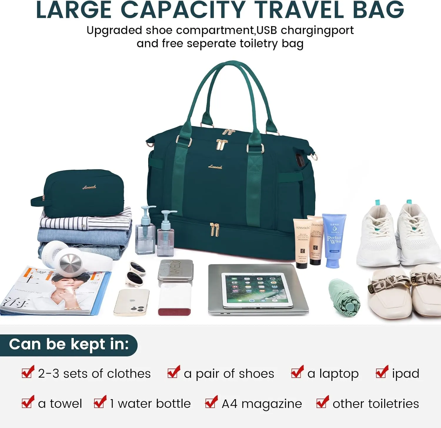 Gym Bag for Women LOVEVOOK Travel Duffel Bag with USB Charging Port,Weekender Bags for Women with Shoe Compartment,Carry on Overnight Bag with Toiletry Bag,Hospital Bags for Labor and Deliver