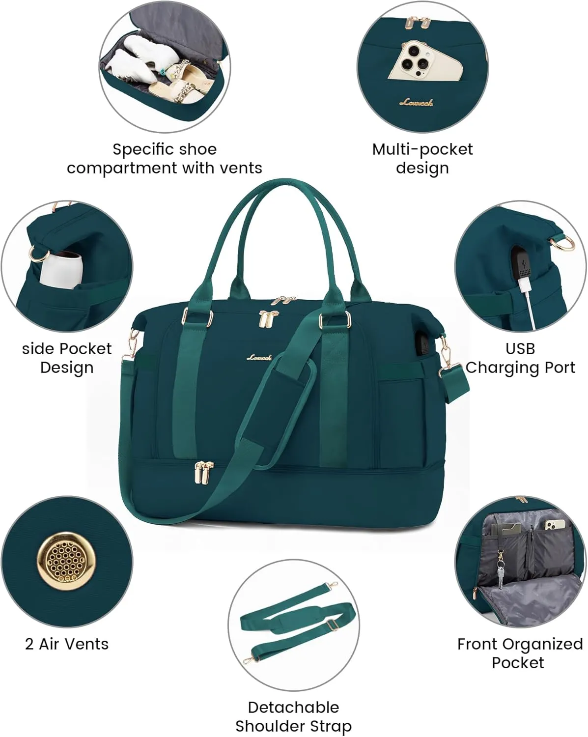 Gym Bag for Women LOVEVOOK Travel Duffel Bag with USB Charging Port,Weekender Bags for Women with Shoe Compartment,Carry on Overnight Bag with Toiletry Bag,Hospital Bags for Labor and Deliver
