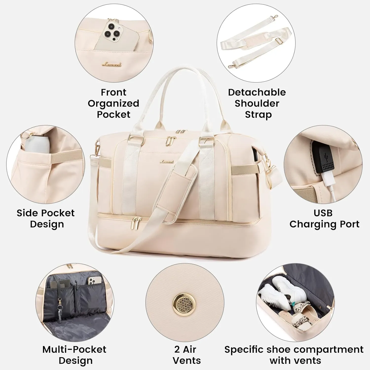 Gym Bag LOVEVOOK Travel Duffel Bag with USB Charging Port,Weekender Bags for Women with Shoe Compartment,Carry on Overnight Bag with Toiletry Bag,Hospital Bags for Labor and Deliver
