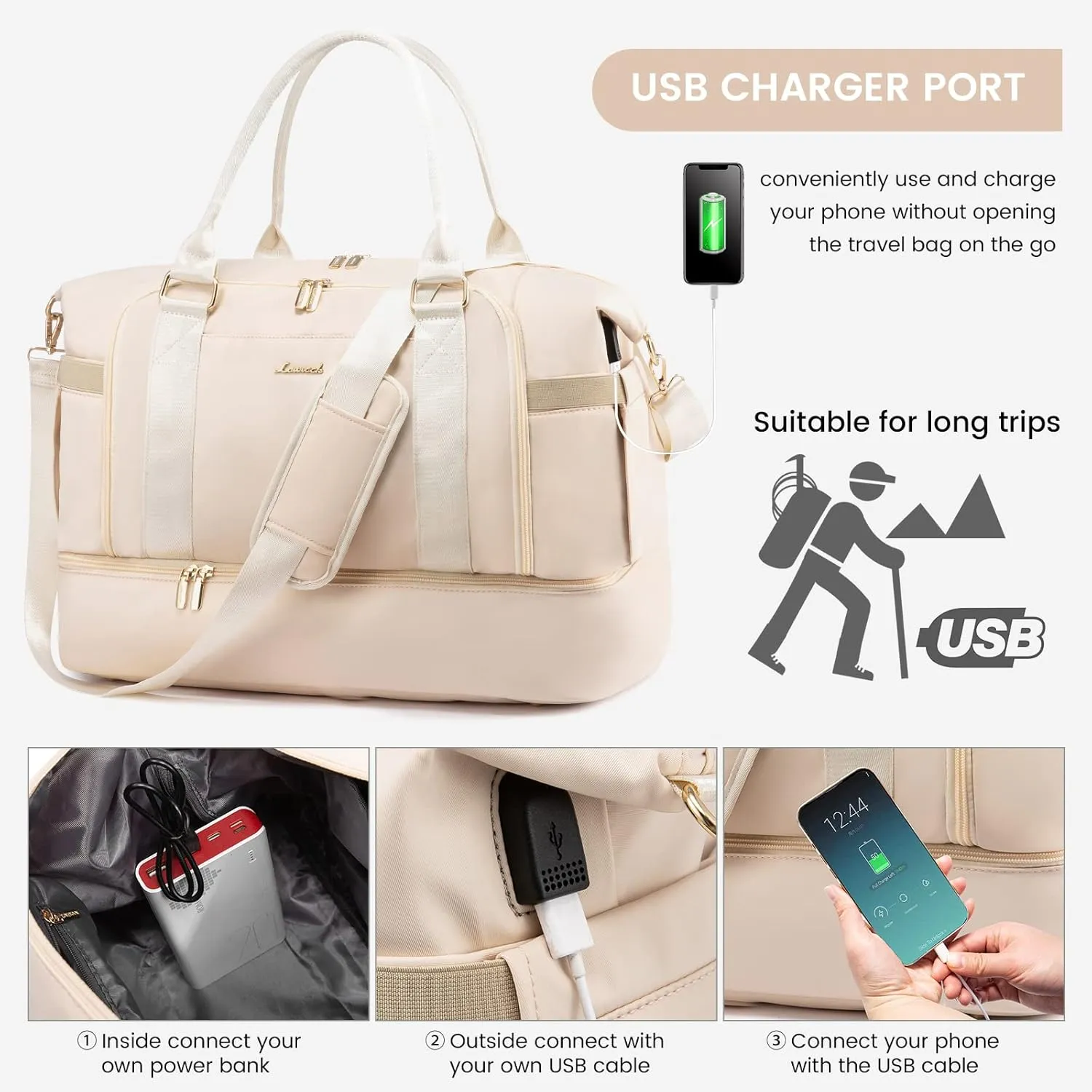 Gym Bag LOVEVOOK Travel Duffel Bag with USB Charging Port,Weekender Bags for Women with Shoe Compartment,Carry on Overnight Bag with Toiletry Bag,Hospital Bags for Labor and Deliver