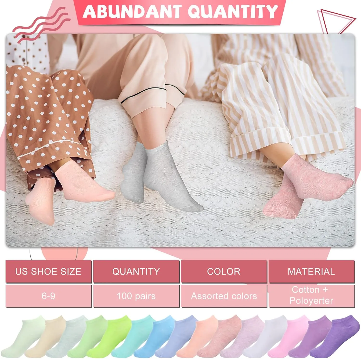 Handepo 100 Pair Low Cut Ankle Socks for Women Athletic Bulk Socks for Running Casual Outdoor Activities
