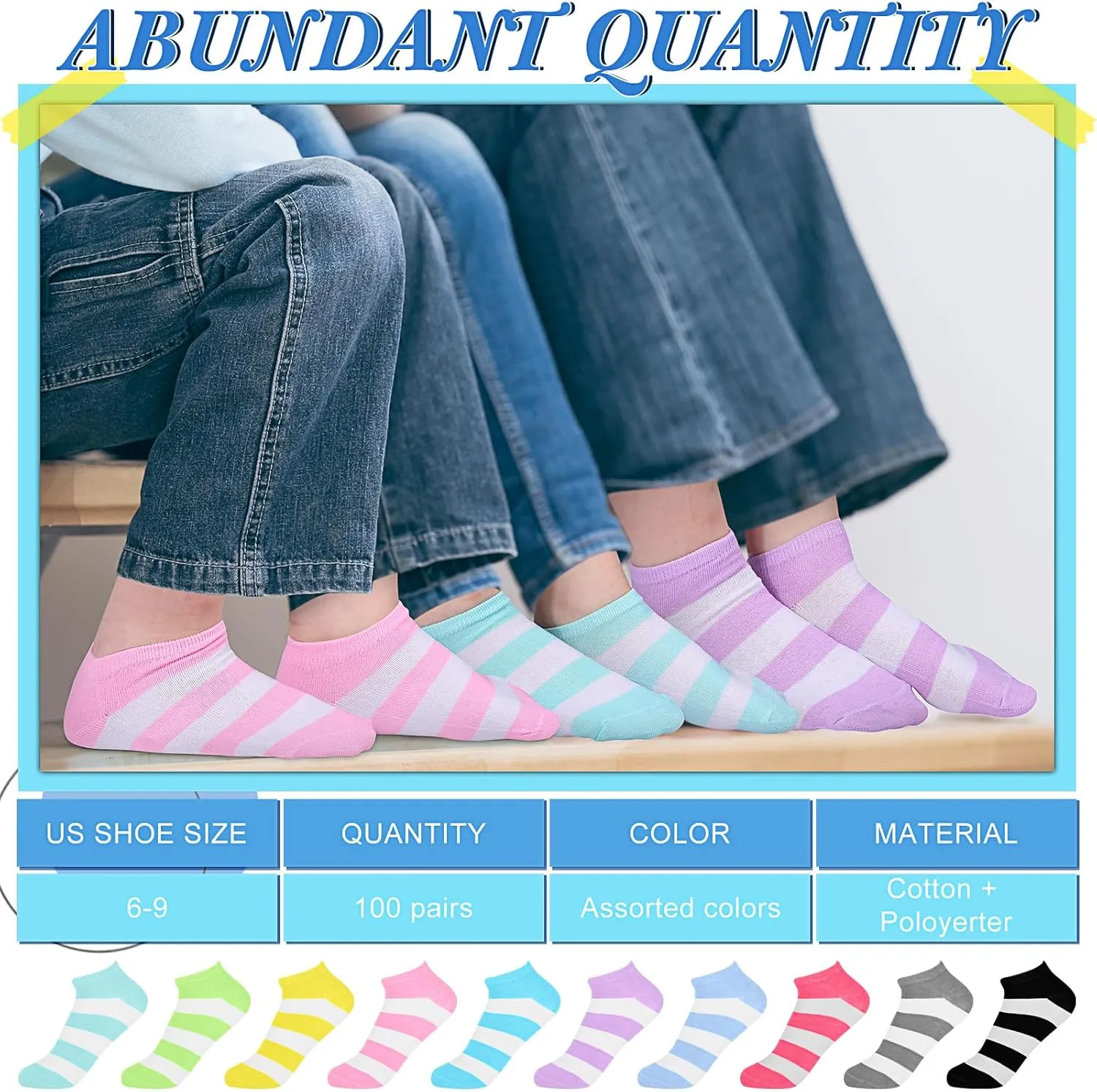 Handepo 100 Pair Low Cut Ankle Socks for Women Athletic Bulk Socks for Running Casual Outdoor Activities