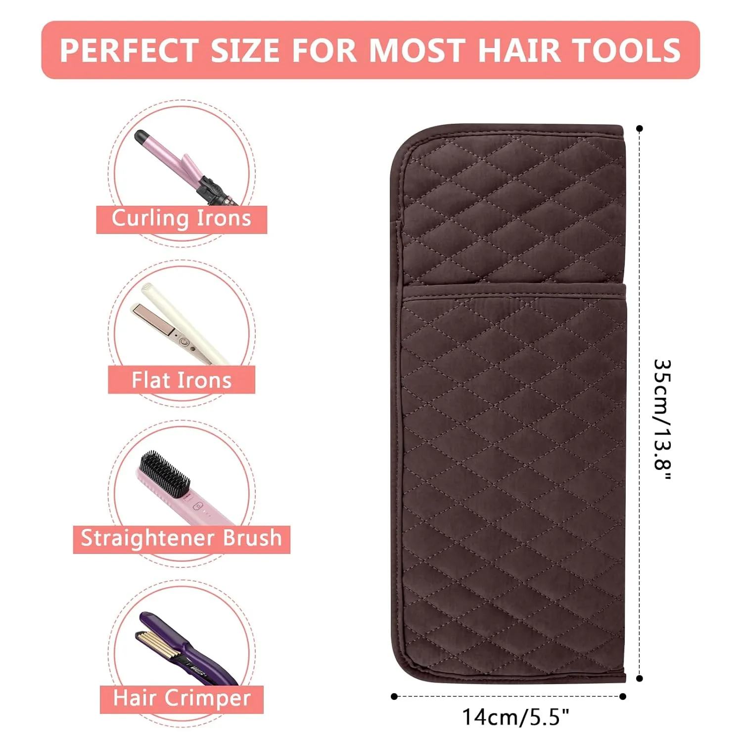 Heat Resistant Hair Tools Travel Bag Portable Hot Tools Organizer Cover Pouch for Curling Iron, Flat Iron, Hair Straightener and Other Styling Tools(13.8" x 5.5")