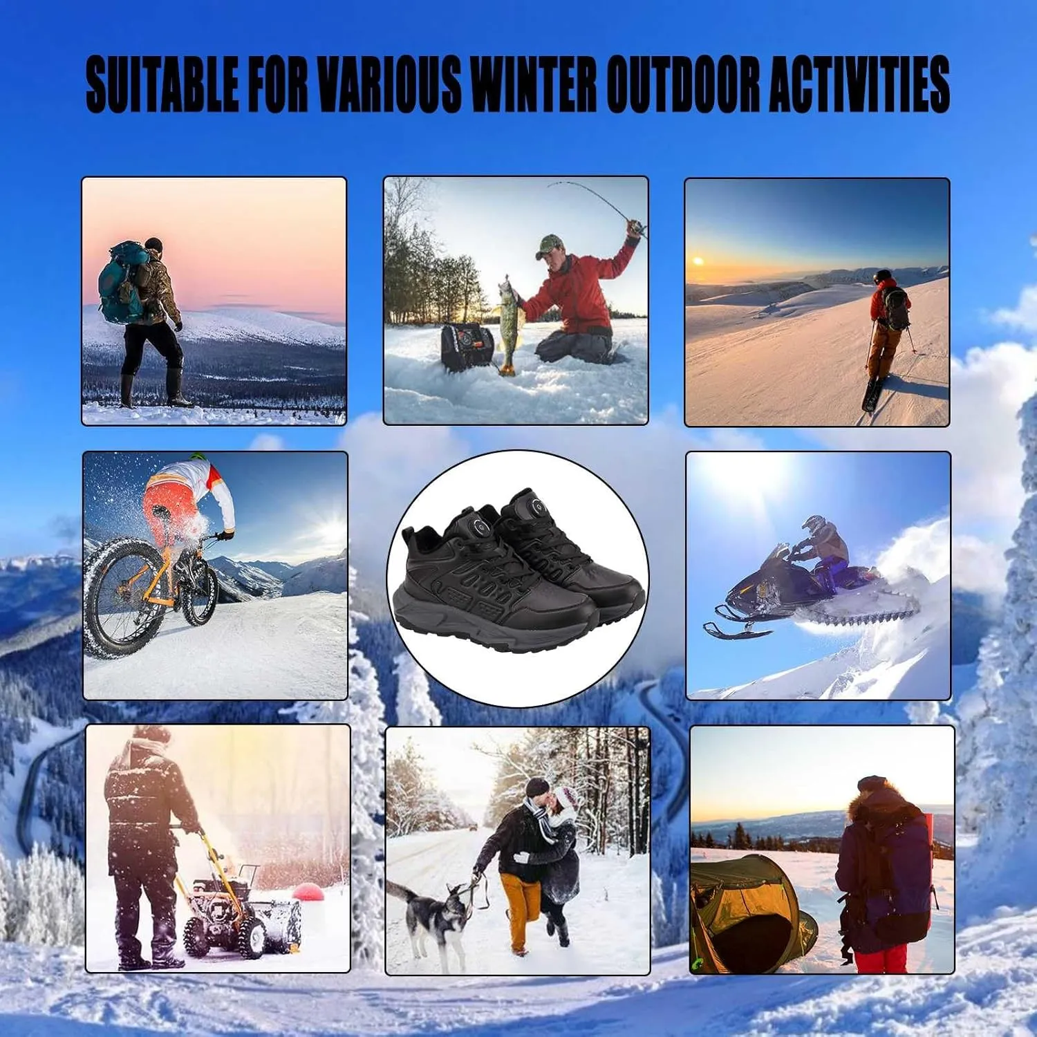 Heated Sneakers Thermal Running Shoes for Women Men, 3 Temperature Settings Walking Shoes Foot Warmer Shoes Non Slip Plush Breathable Winter Life Work Keep Feet Warm
