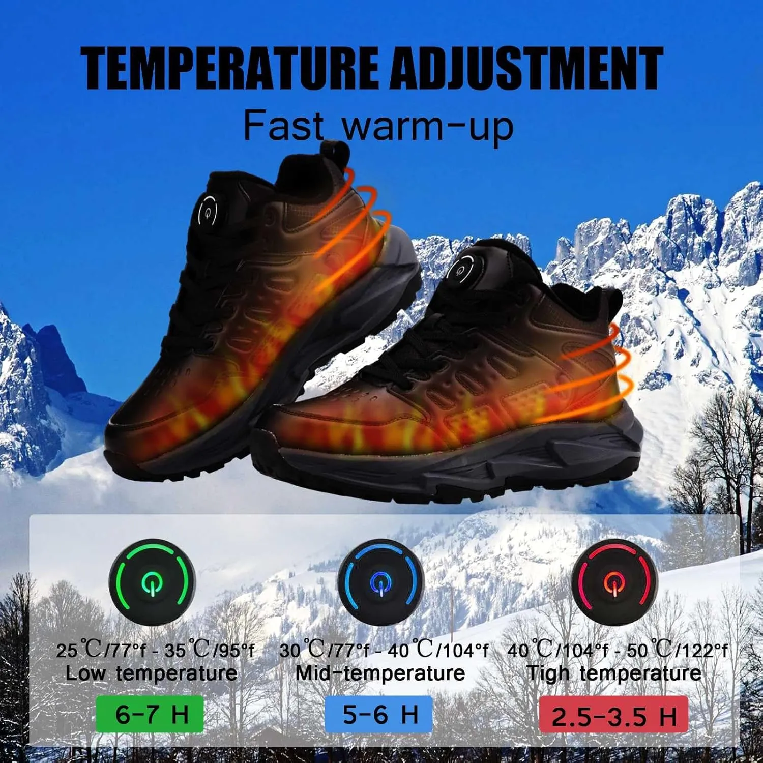 Heated Sneakers Thermal Running Shoes for Women Men, 3 Temperature Settings Walking Shoes Foot Warmer Shoes Non Slip Plush Breathable Winter Life Work Keep Feet Warm