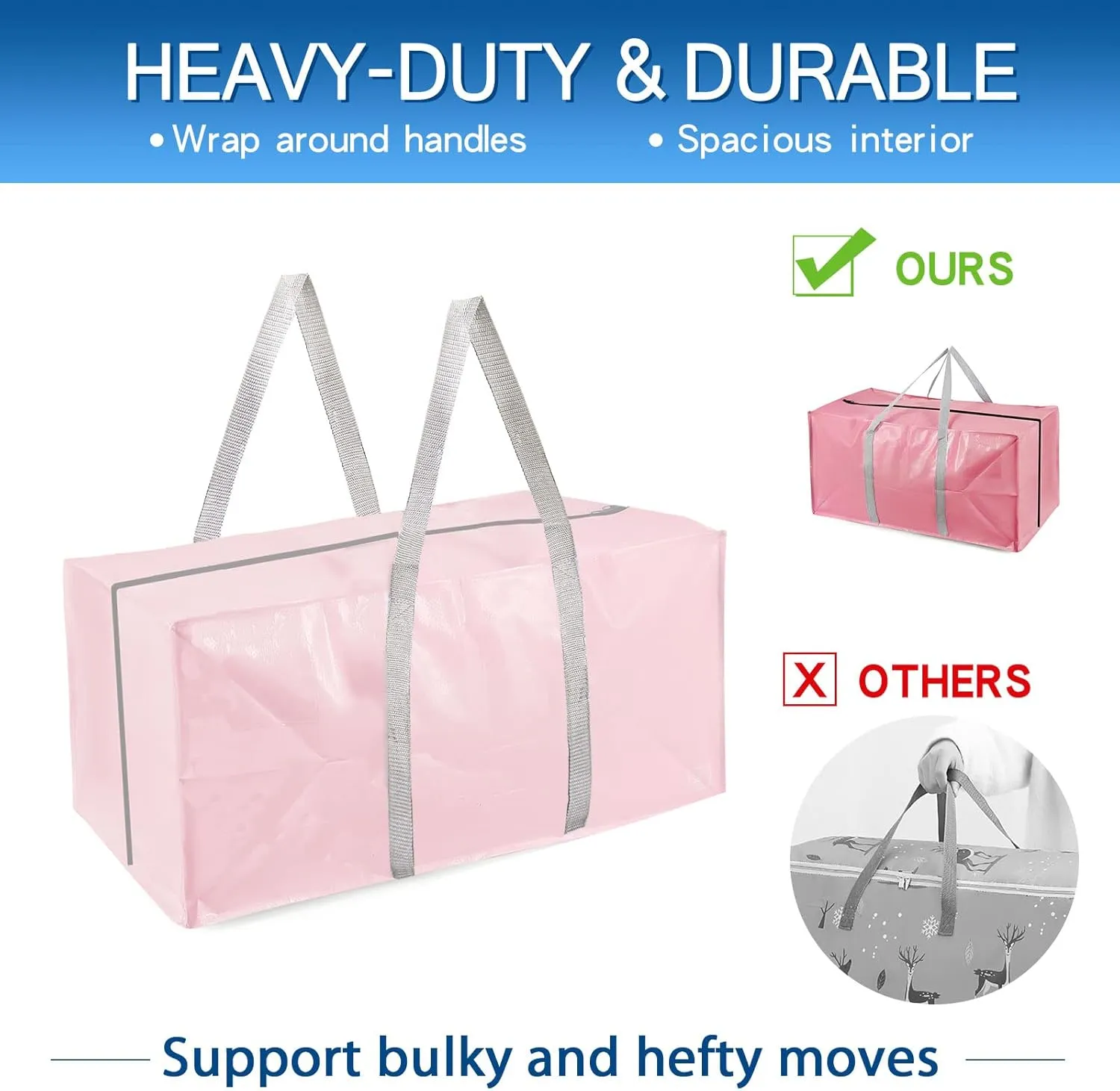 Heavy Duty Extra Large Moving Bags with Extra Long Handles -Includes Backpack Straps - Easy Storage For Space Saving (Mixed Color-6 Bag)