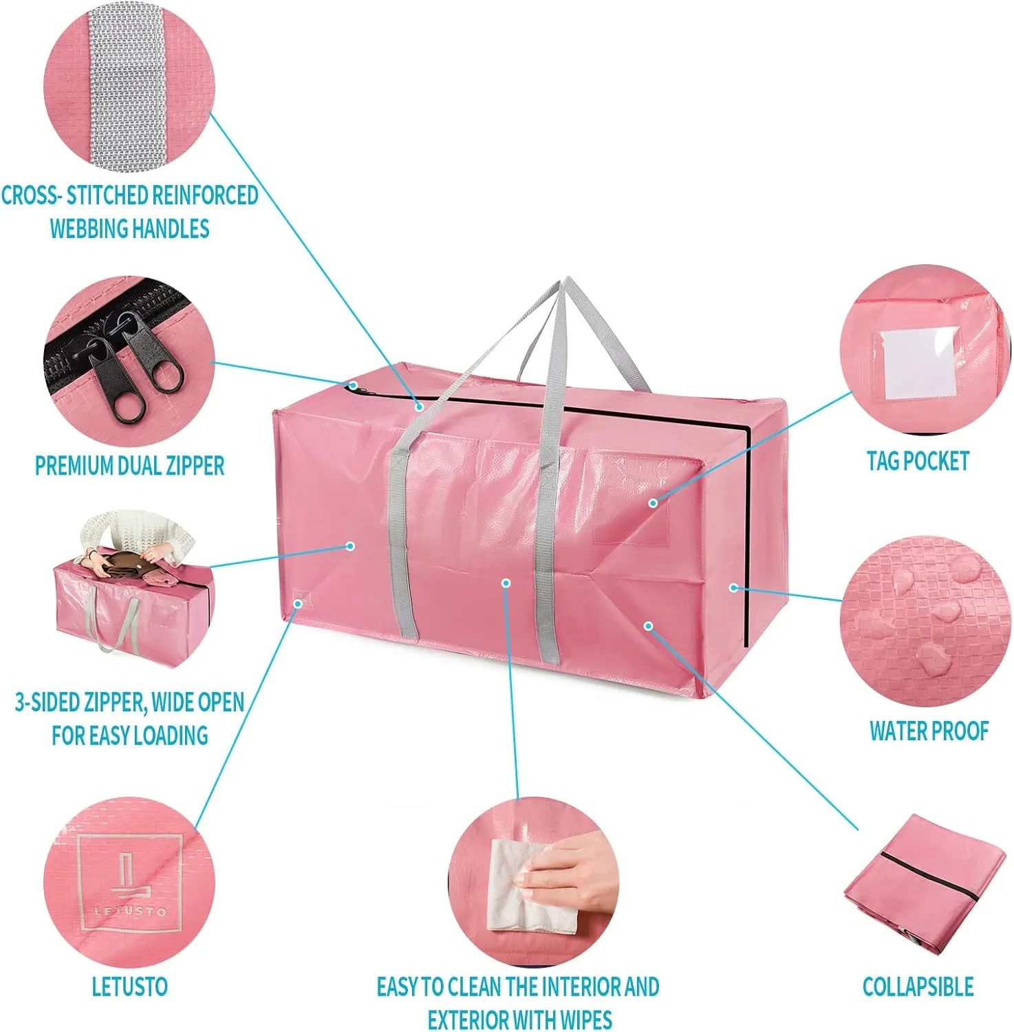 Heavy Duty Extra Large Moving Bags with Extra Long Handles -Includes Backpack Straps - Easy Storage For Space Saving (Mixed Color-6 Bag)