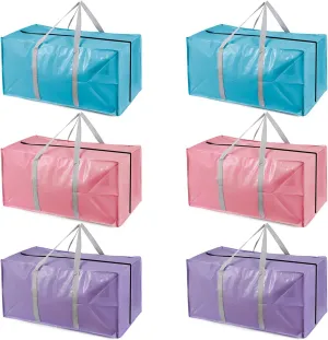 Heavy Duty Extra Large Moving Bags with Extra Long Handles -Includes Backpack Straps - Easy Storage For Space Saving (Mixed Color-6 Bag)