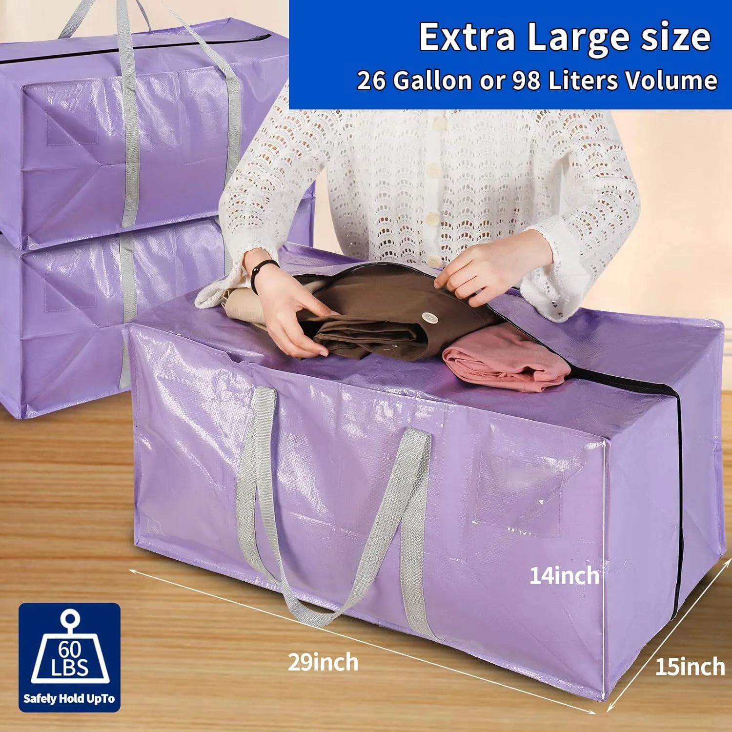Heavy Duty Extra Large Moving Bags with Extra Long Handles -Includes Backpack Straps - Easy Storage For Space Saving (Mixed Color-6 Bag)