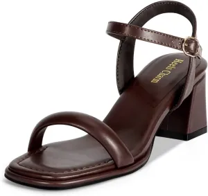 Heels Charm Women's Chunky Block Heeled Sandals 2.56 Inches Open Toe Ankle Strap Block High Heel Sandal Dress Dancing Sandals Daily Work Party Shoes