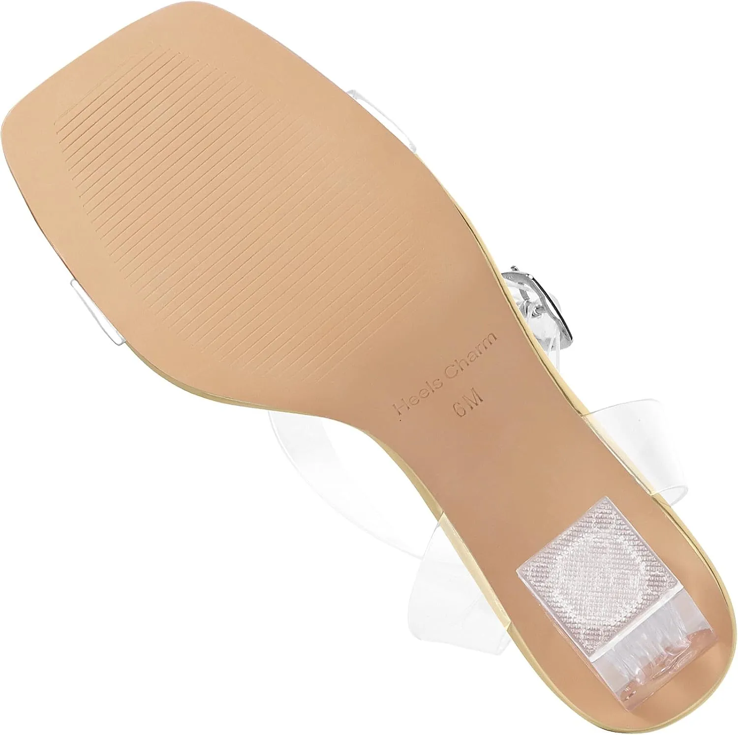 Heels Charm Women's Clear Chunky Block Heeled Sandals 3.74 Inches Open Toe Ankle Strap Block High Heel Sandal Dress Dancing Sandals Daily Work Party Shoes