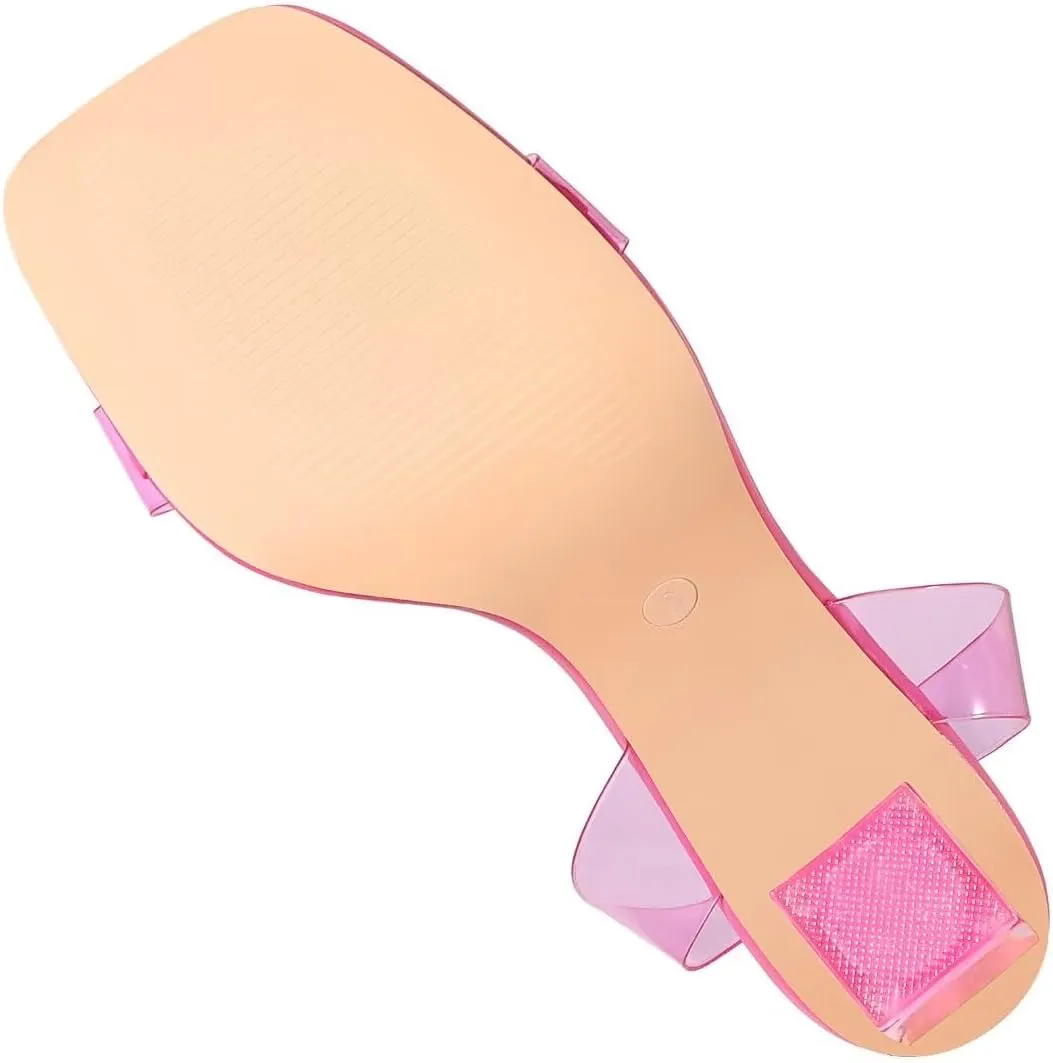 Heels Charm Women's Clear Chunky Block Heeled Sandals 3.74 Inches Open Toe Ankle Strap Block High Heel Sandal Dress Dancing Sandals Daily Work Party Shoes