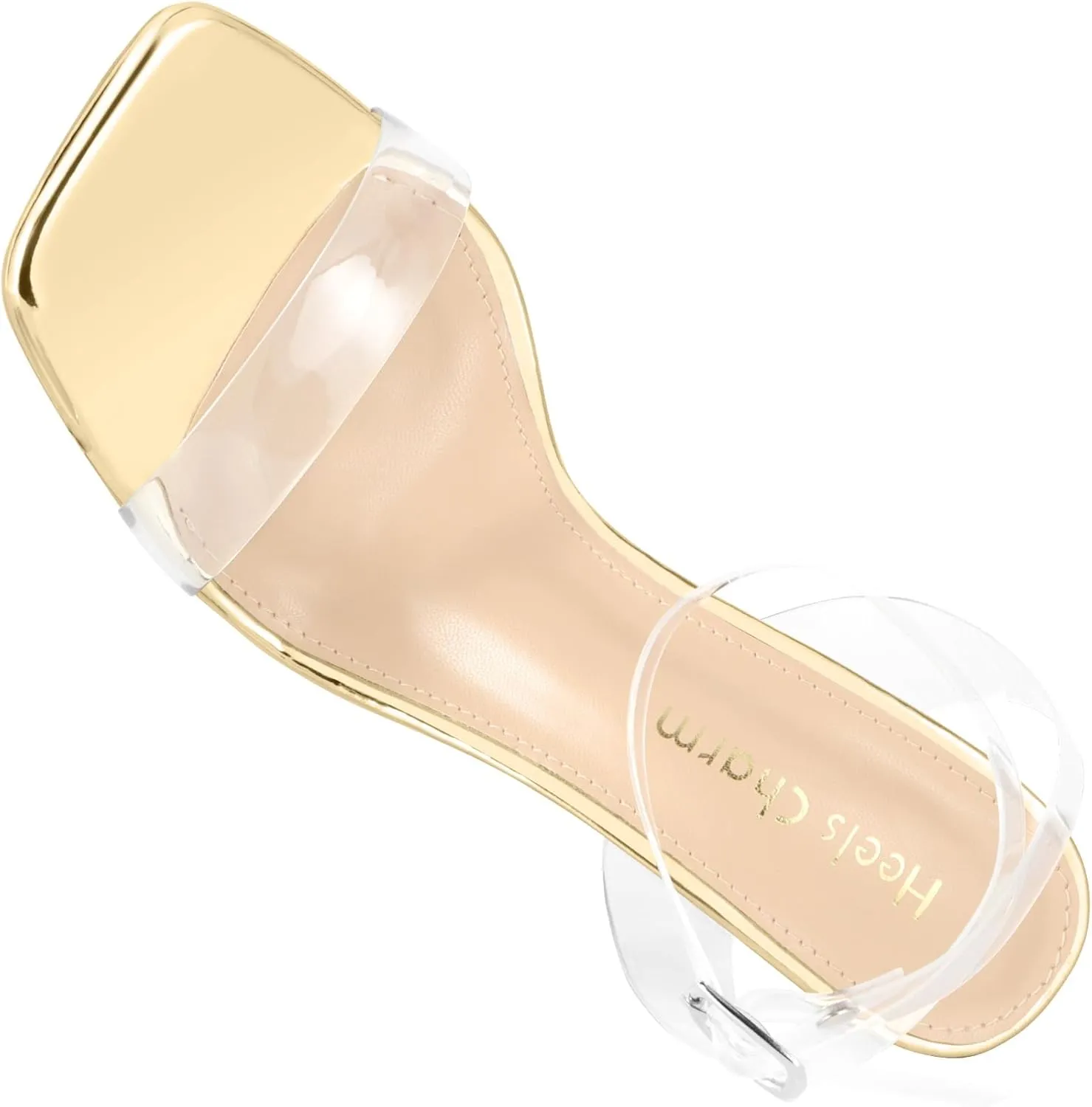 Heels Charm Women's Clear Chunky Block Heeled Sandals 3.74 Inches Open Toe Ankle Strap Block High Heel Sandal Dress Dancing Sandals Daily Work Party Shoes