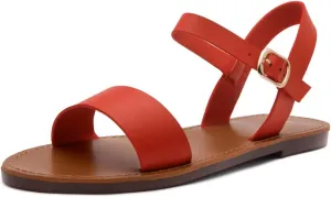 Herstyle Keetton Women's Flat Sandals Open Toe Ladies Dressy Sandals Black White Cognac Flat Sandals Ankle Strap Comfy Casual Sandal for Summer