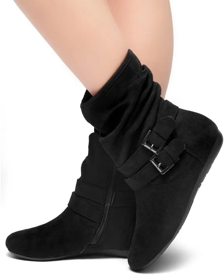 Herstyle Lindell Womens Ankle Booties Fashion Slouch Mid-Calf Flat Boots