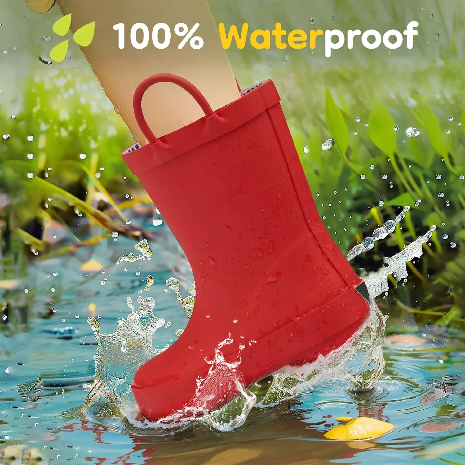 HISEA Rubber Rain Boots for Toddlers and Kids Boys Girls Lightwight Waterproof with Easy-on Handle