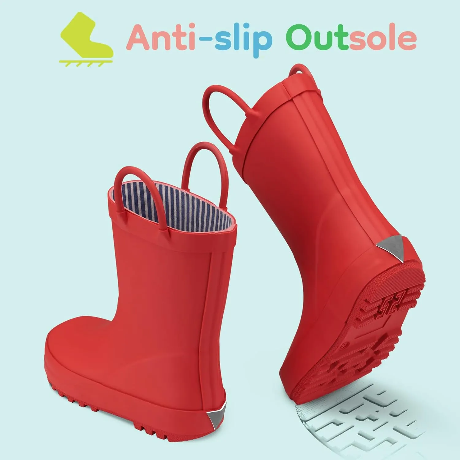 HISEA Rubber Rain Boots for Toddlers and Kids Boys Girls Lightwight Waterproof with Easy-on Handle