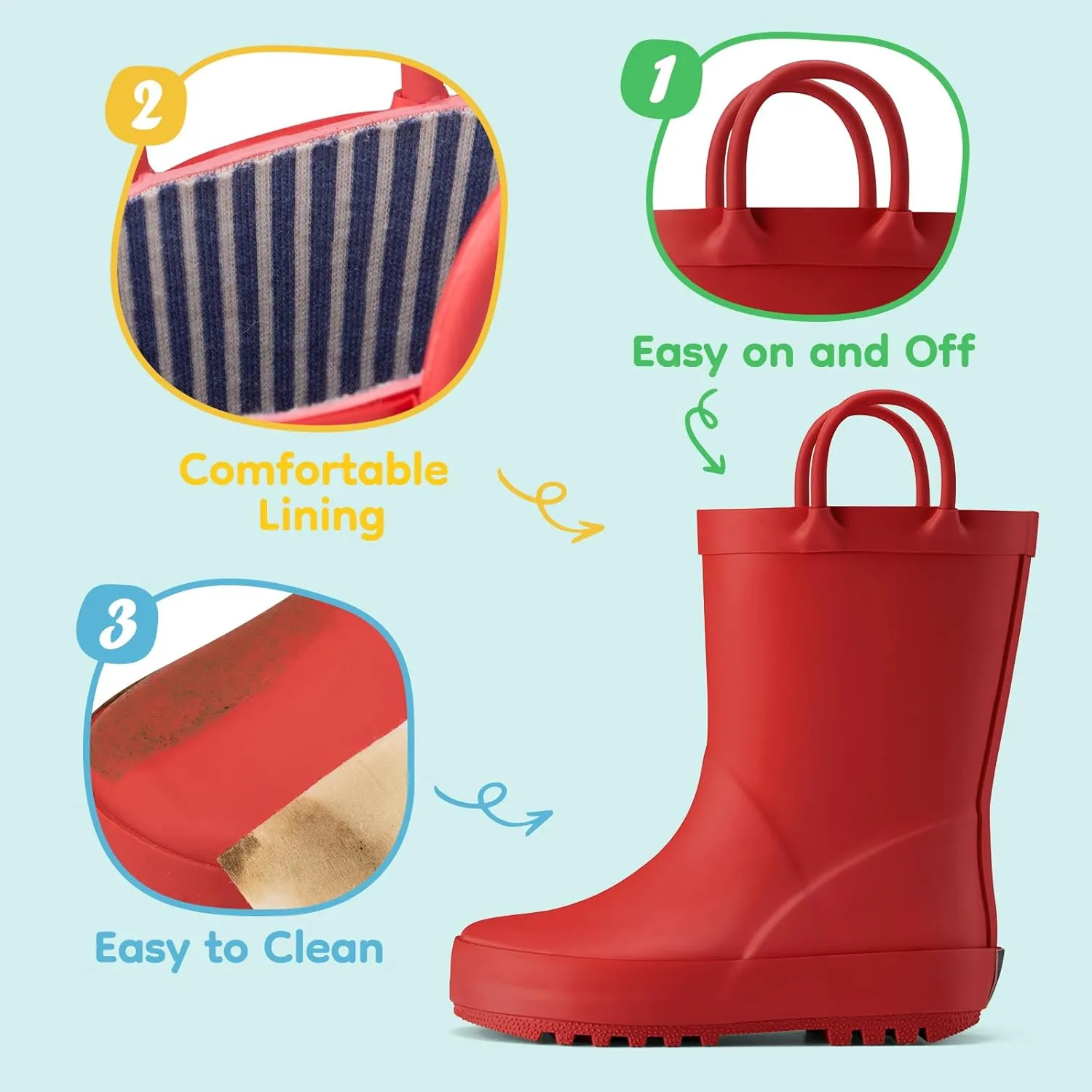 HISEA Rubber Rain Boots for Toddlers and Kids Boys Girls Lightwight Waterproof with Easy-on Handle