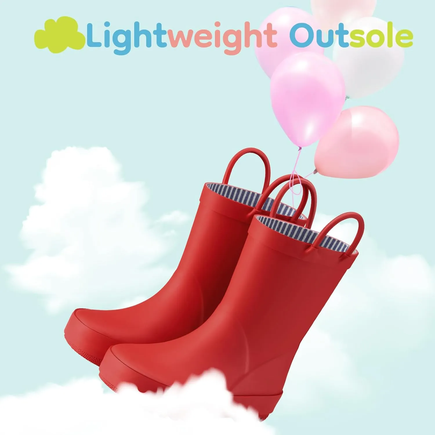 HISEA Rubber Rain Boots for Toddlers and Kids Boys Girls Lightwight Waterproof with Easy-on Handle