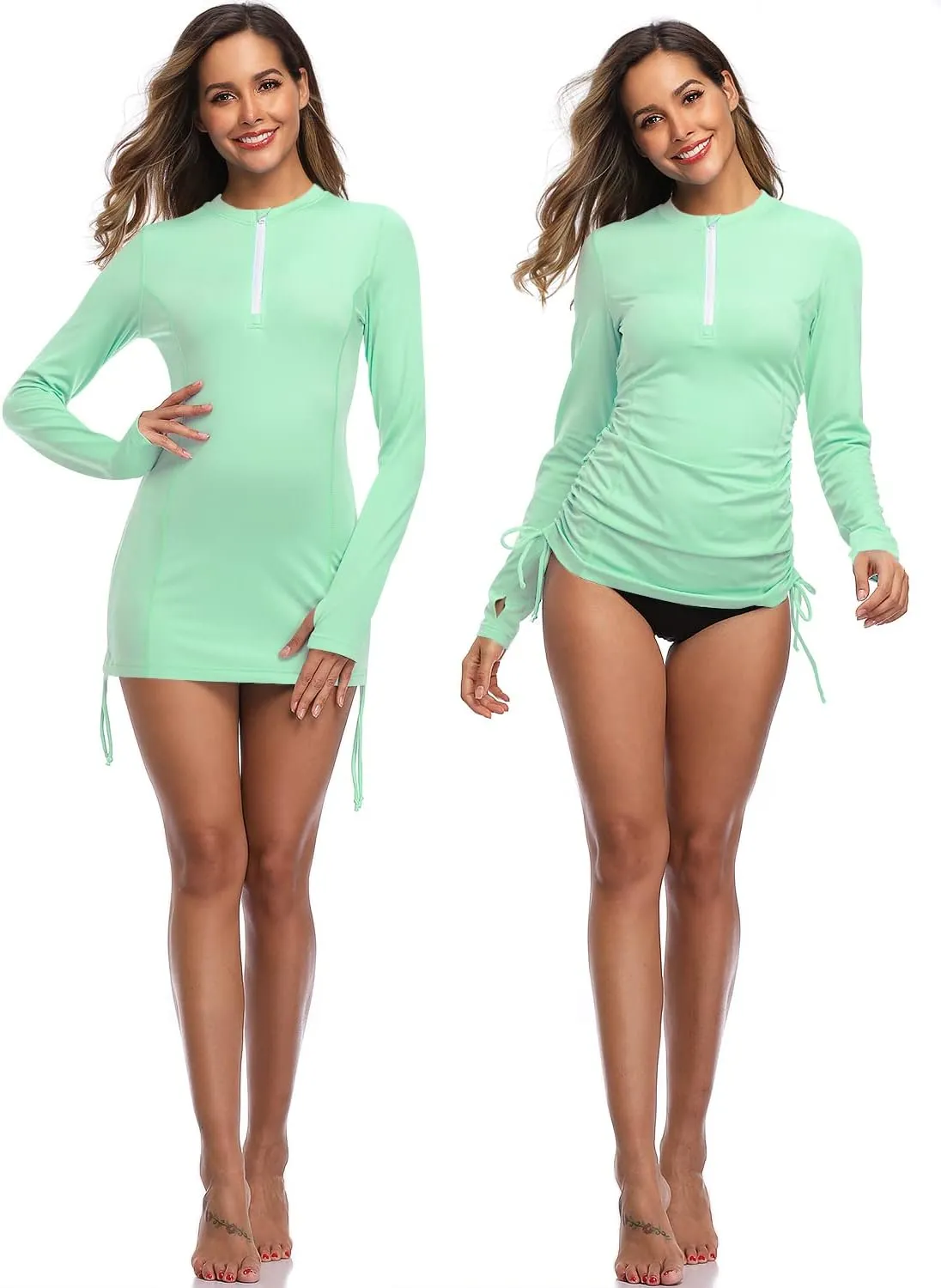 HISKYWIN Women's Long Sleeve UV Sun Protection Rash Guard Side Adjustable Wetsuit Swimsuit Top